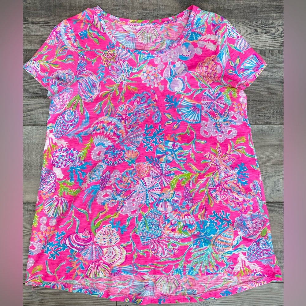 NWOT Lilly Pulitzer Etta Top Scoop Neck Pink Isle Shell Me Something Good Small
